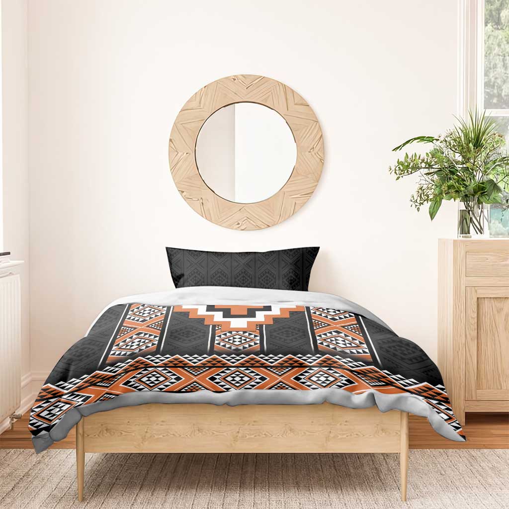 Orange Taniko Pattern Aotearoa Bedding Set Niho Taniwha Mix Poutama - Vibe Hoodie Shop