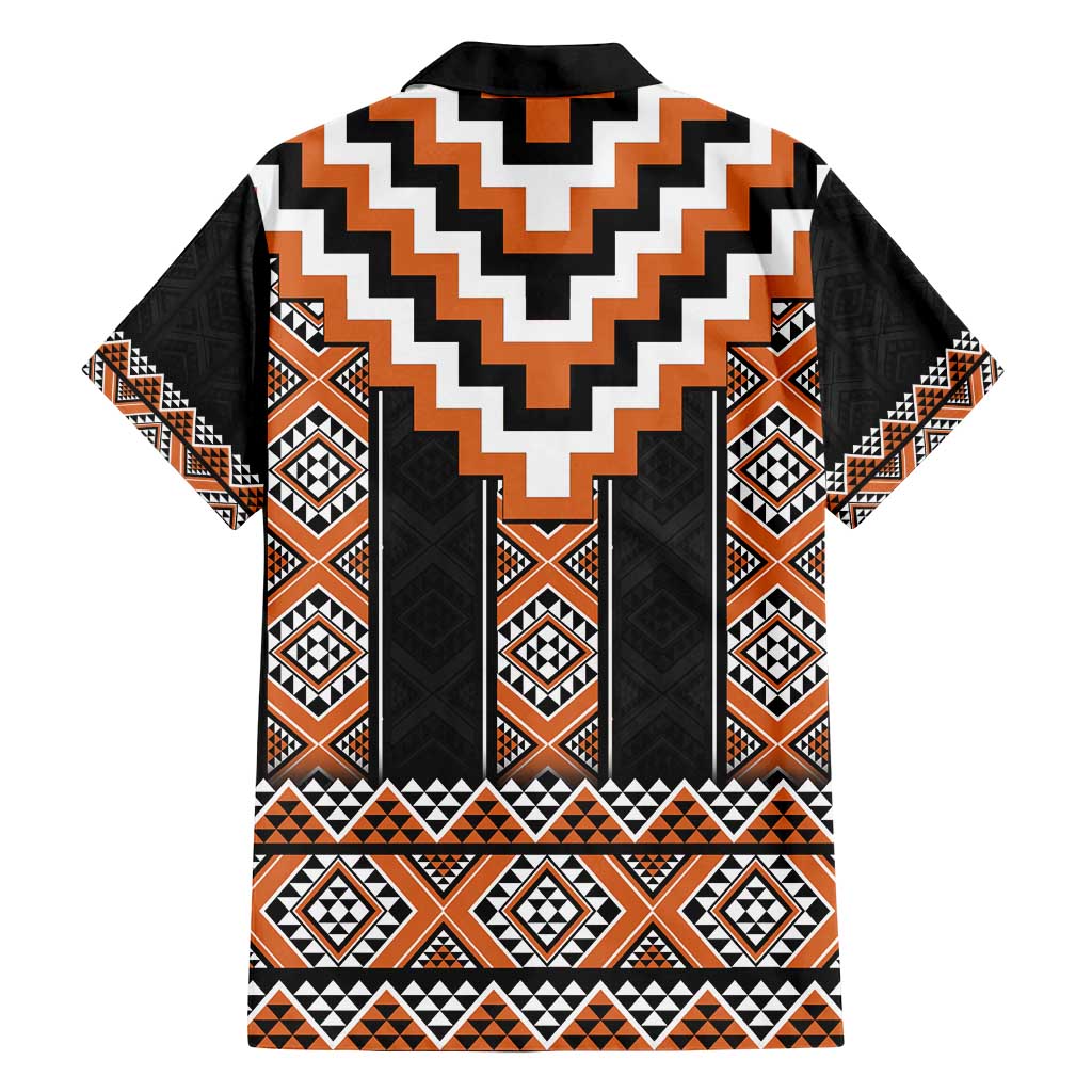 Orange Taniko Pattern Aotearoa Family Matching Long Sleeve Bodycon Dress and Hawaiian Shirt Niho Taniwha Mix Poutama LT14