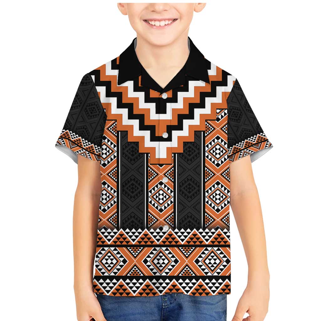 Orange Taniko Pattern Aotearoa Family Matching Mermaid Dress and Hawaiian Shirt Niho Taniwha Mix Poutama LT14