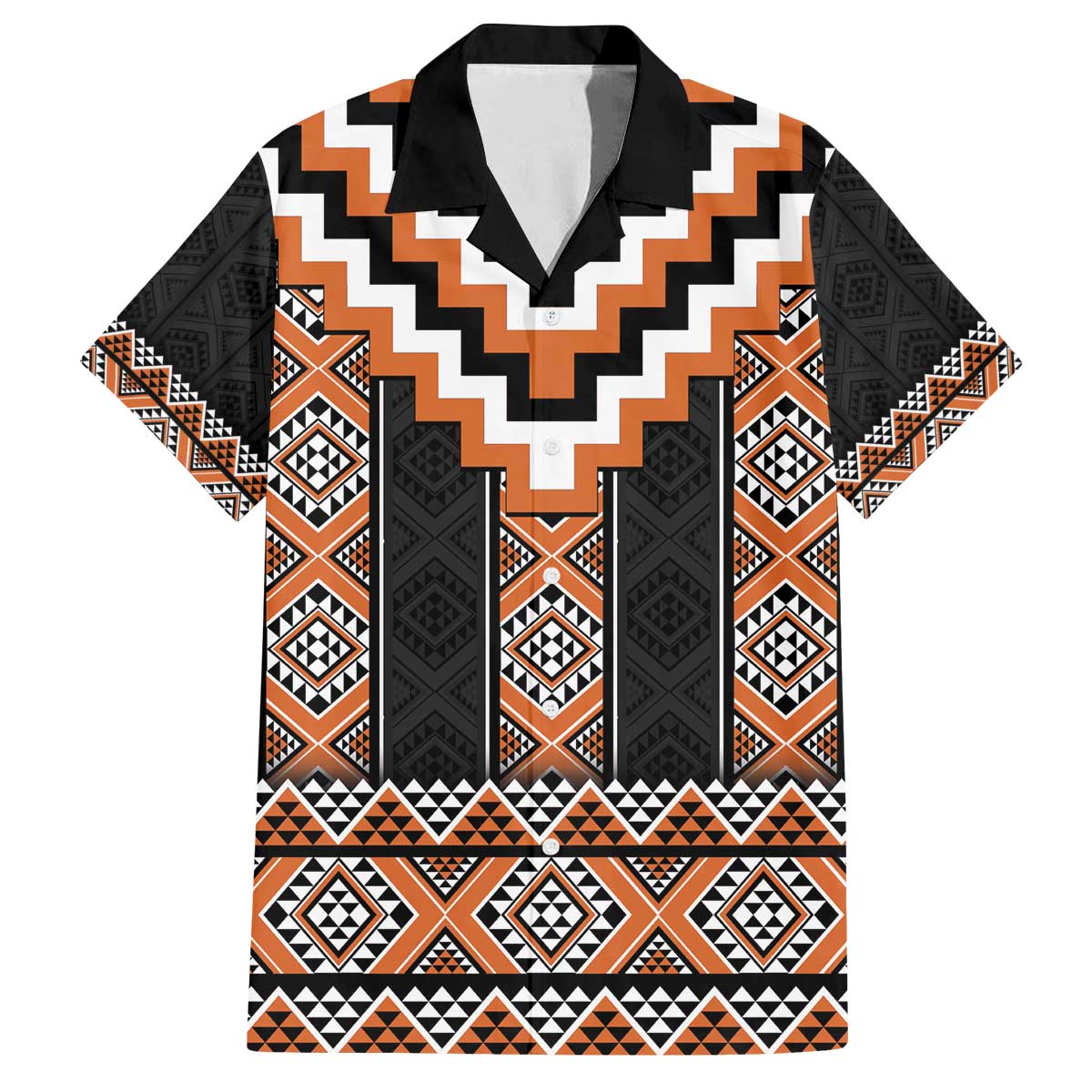 Orange Taniko Pattern Aotearoa Family Matching Off The Shoulder Long Sleeve Dress and Hawaiian Shirt Niho Taniwha Mix Poutama LT14