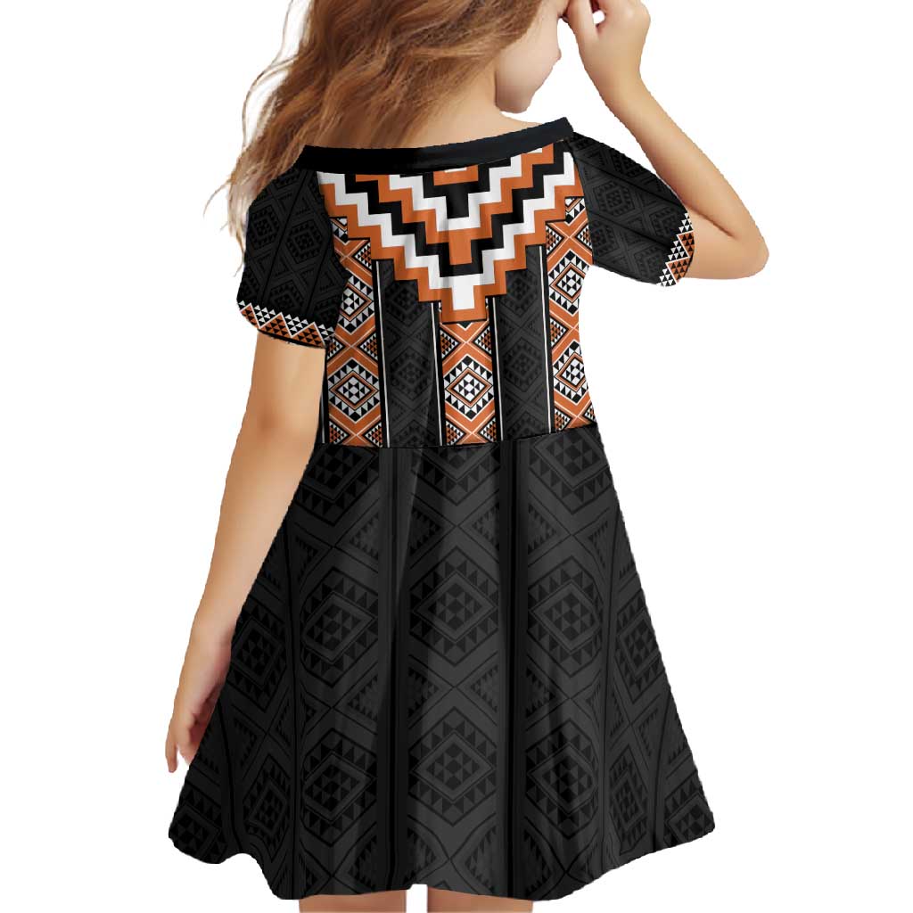 Orange Taniko Pattern Aotearoa Family Matching Short Sleeve Bodycon Dress and Hawaiian Shirt Niho Taniwha Mix Poutama LT14