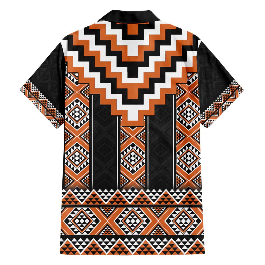 Orange Taniko Pattern Aotearoa Hawaiian Shirt Niho Taniwha Mix Poutama - Vibe Hoodie Shop