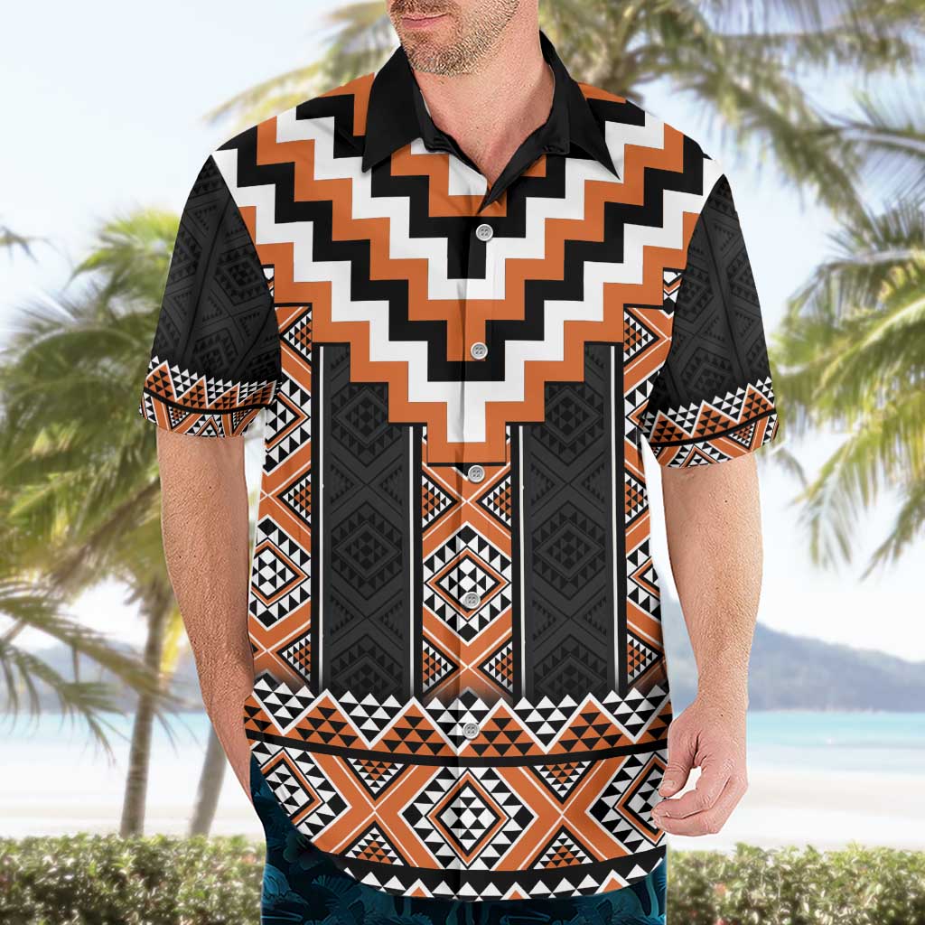 Orange Taniko Pattern Aotearoa Hawaiian Shirt Niho Taniwha Mix Poutama - Vibe Hoodie Shop