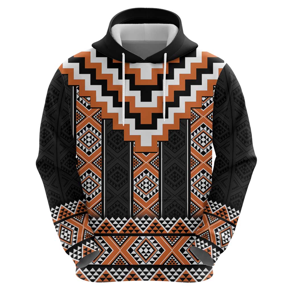 Orange Taniko Pattern Aotearoa Hoodie Niho Taniwha Mix Poutama - Vibe Hoodie Shop