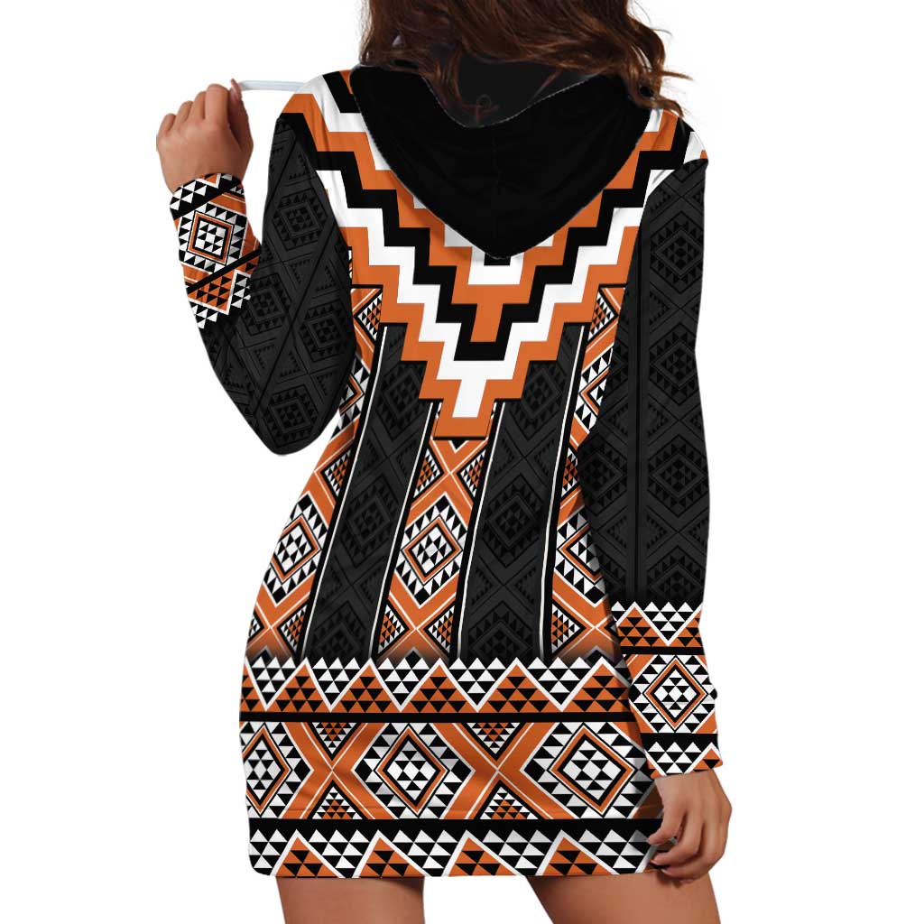 Orange Taniko Pattern Aotearoa Hoodie Dress Niho Taniwha Mix Poutama - Vibe Hoodie Shop