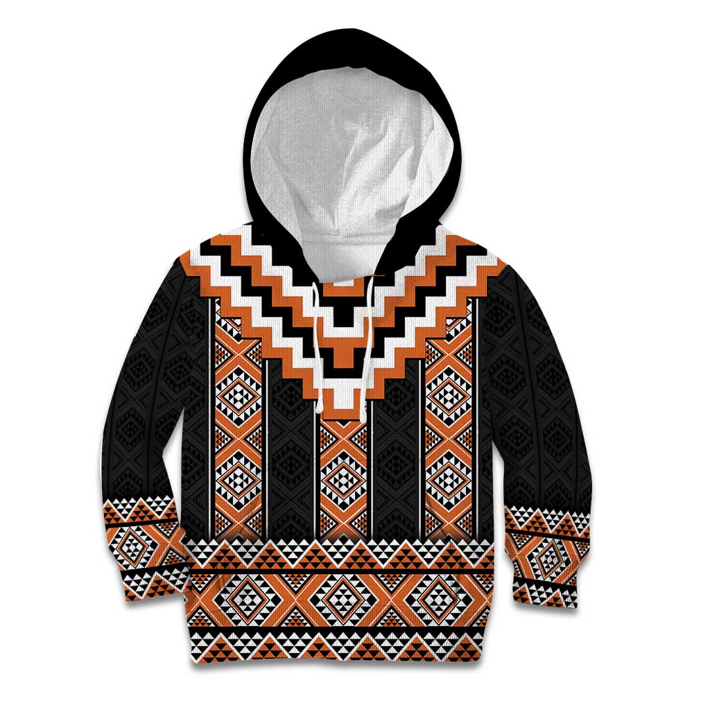 Orange Taniko Pattern Aotearoa Kid Hoodie Niho Taniwha Mix Poutama - Vibe Hoodie Shop