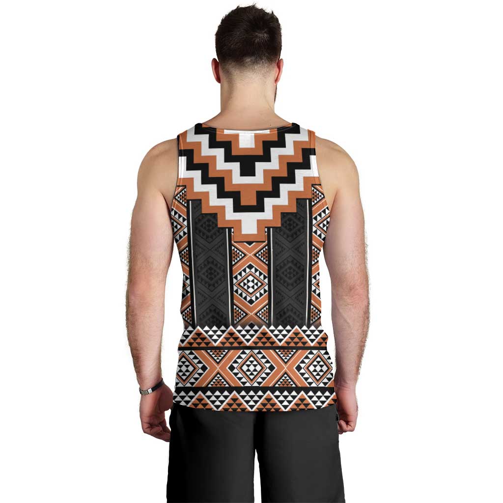 Orange Taniko Pattern Aotearoa Men Tank Top Niho Taniwha Mix Poutama - Vibe Hoodie Shop