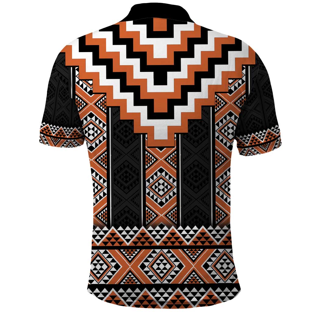 Orange Taniko Pattern Aotearoa Polo Shirt Niho Taniwha Mix Poutama - Vibe Hoodie Shop