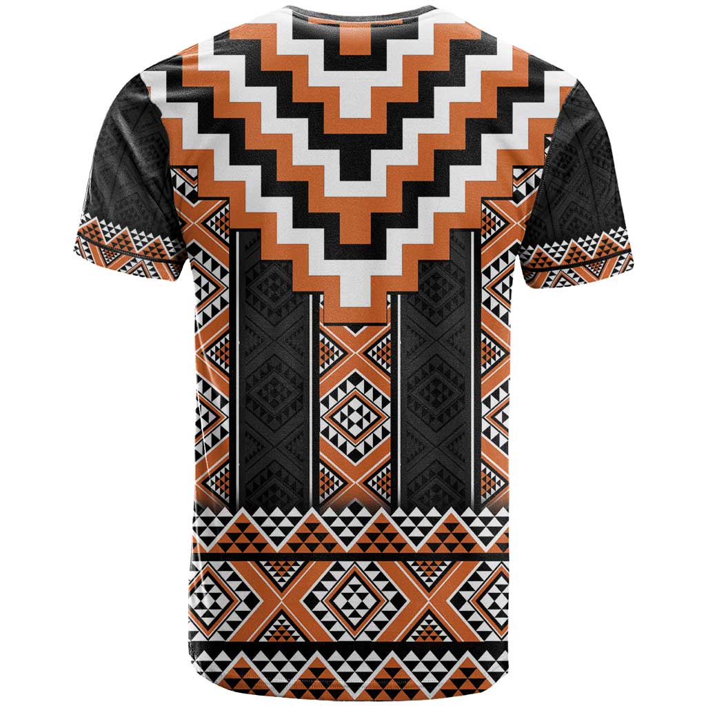 Orange Taniko Pattern Aotearoa T Shirt Niho Taniwha Mix Poutama - Vibe Hoodie Shop