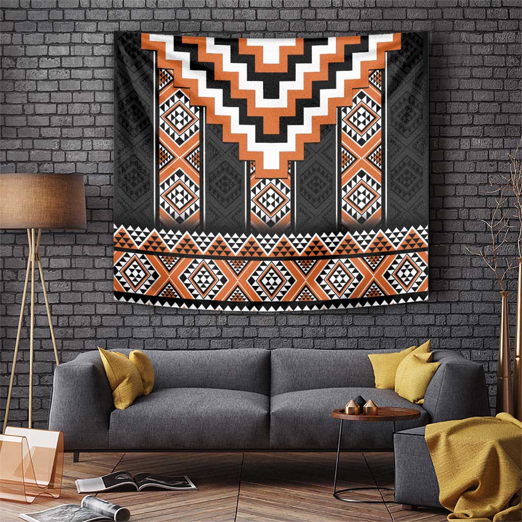 Orange Taniko Pattern Aotearoa Tapestry Niho Taniwha Mix Poutama - Vibe Hoodie Shop