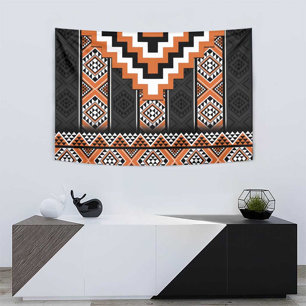 Orange Taniko Pattern Aotearoa Tapestry Niho Taniwha Mix Poutama - Vibe Hoodie Shop