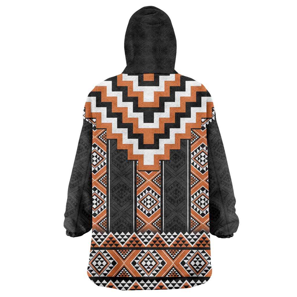 Orange Taniko Pattern Aotearoa Wearable Blanket Hoodie Niho Taniwha Mix Poutama - Vibe Hoodie Shop