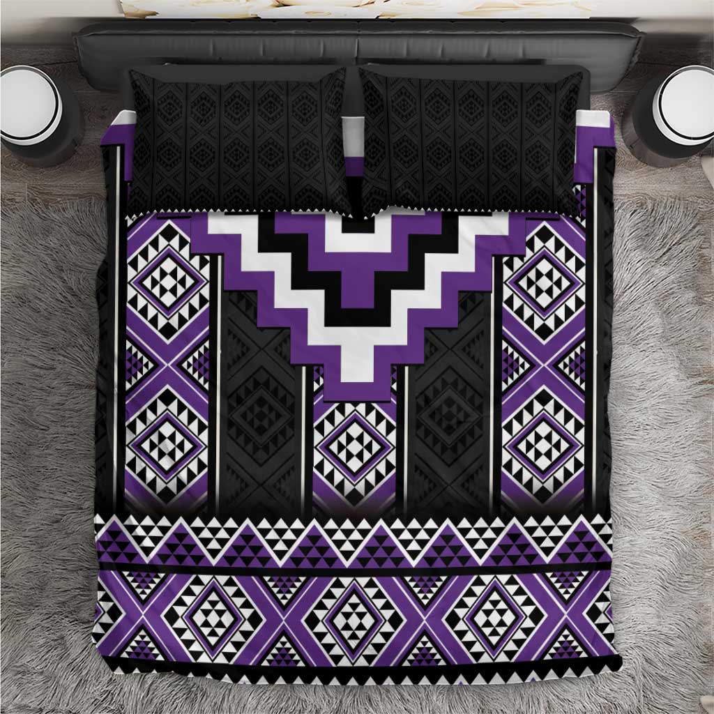 Purple Taniko Pattern Aotearoa Bedding Set Niho Taniwha Mix Poutama - Vibe Hoodie Shop