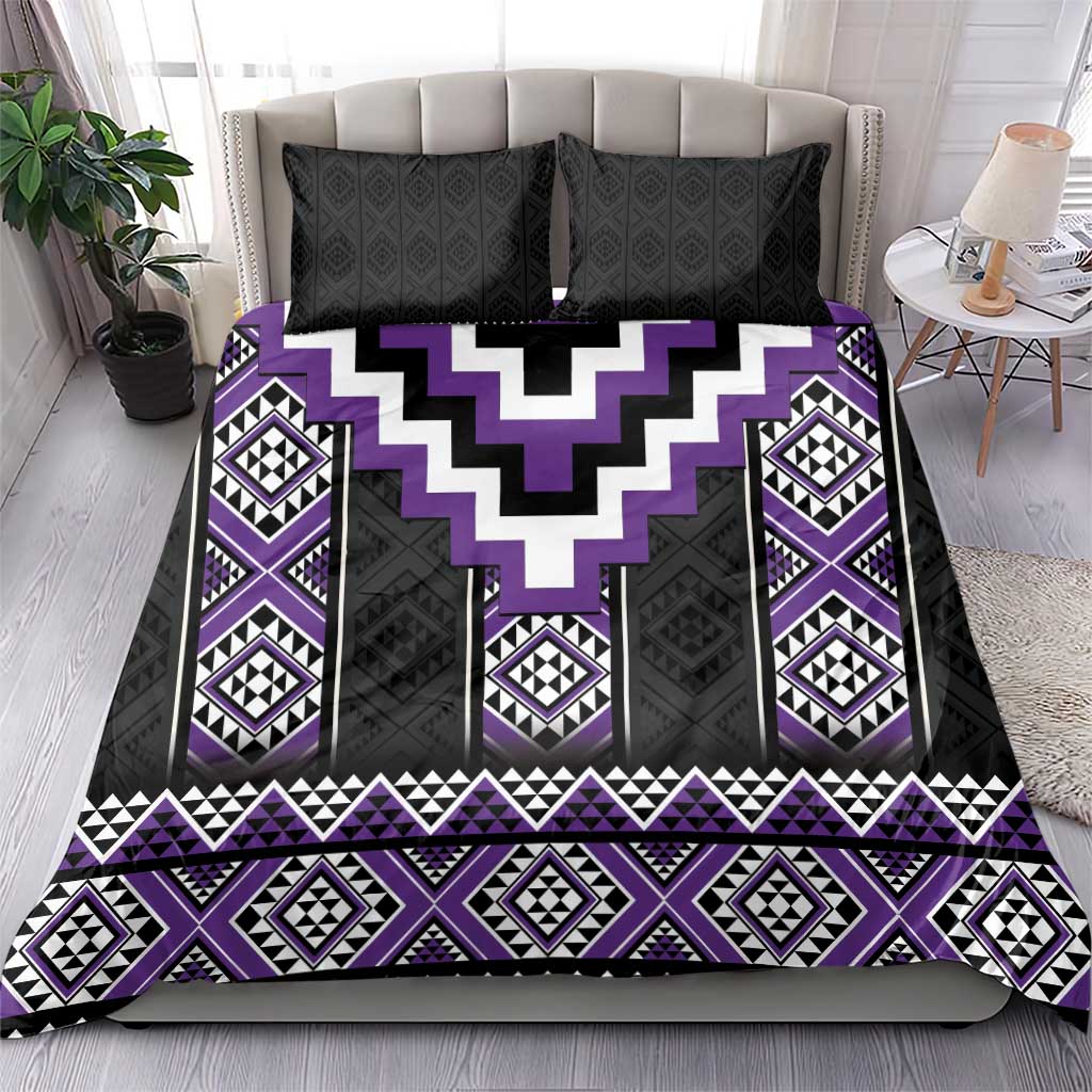 Purple Taniko Pattern Aotearoa Bedding Set Niho Taniwha Mix Poutama - Vibe Hoodie Shop