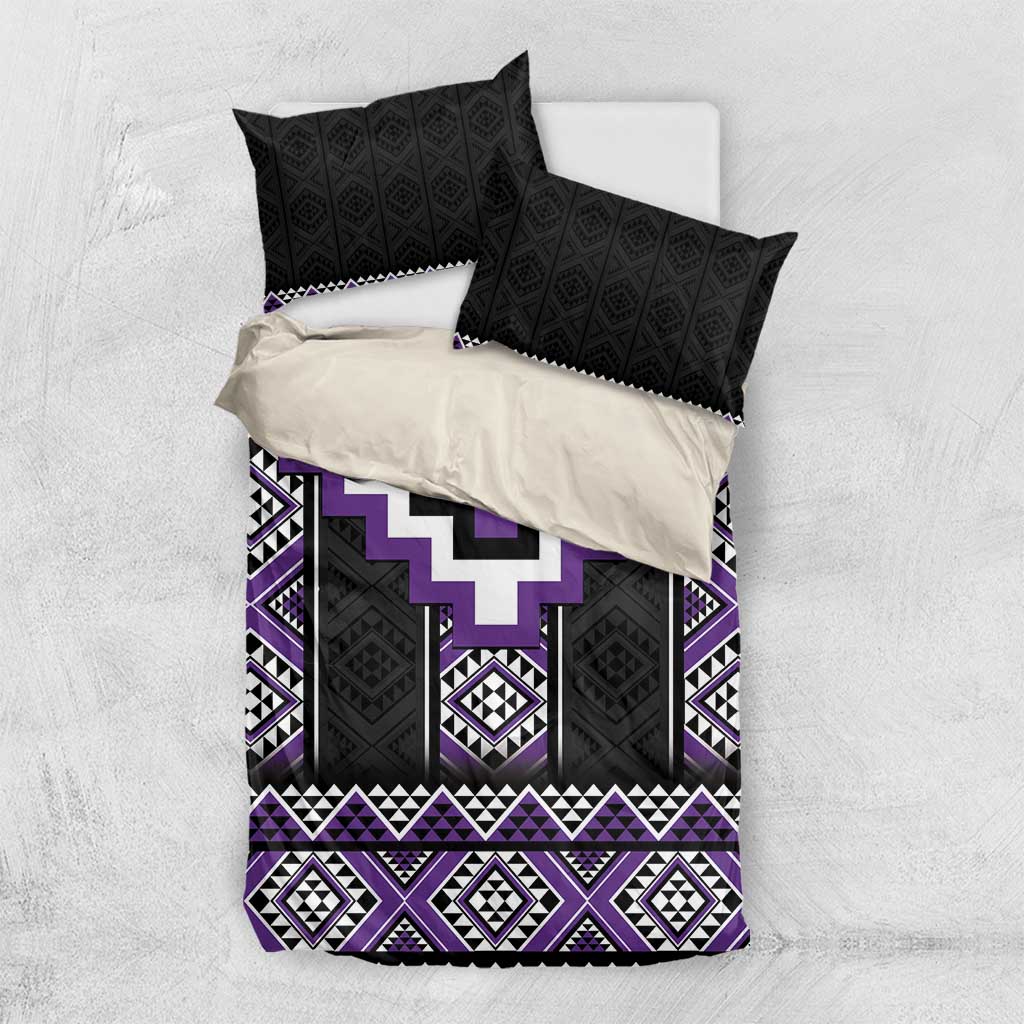 Purple Taniko Pattern Aotearoa Bedding Set Niho Taniwha Mix Poutama - Vibe Hoodie Shop