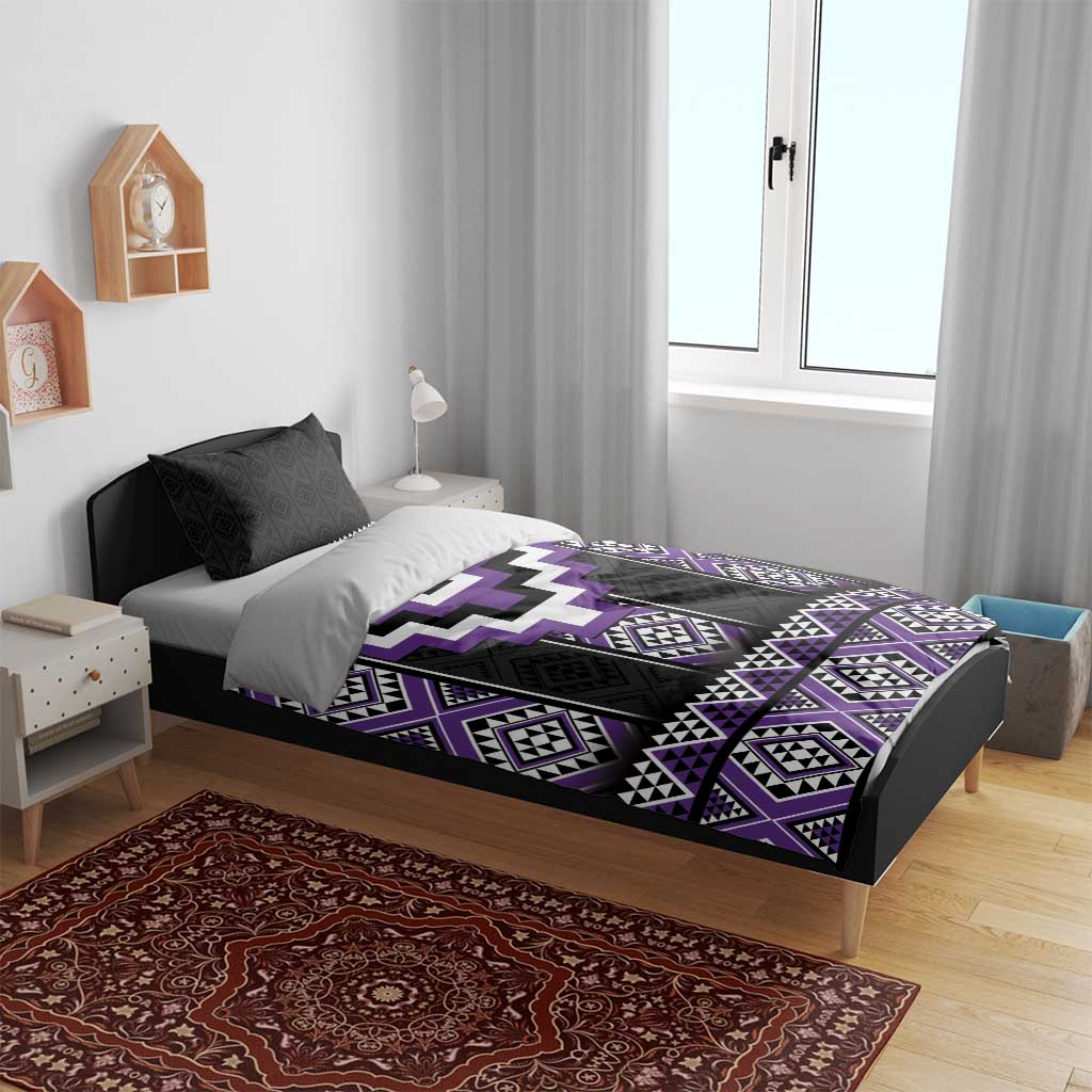 Purple Taniko Pattern Aotearoa Bedding Set Niho Taniwha Mix Poutama - Vibe Hoodie Shop