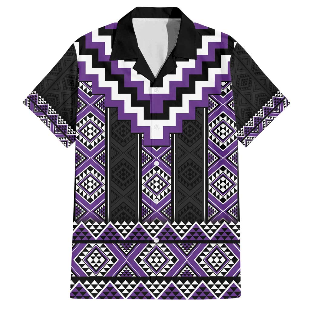 Purple Taniko Pattern Aotearoa Family Matching Long Sleeve Bodycon Dress and Hawaiian Shirt Niho Taniwha Mix Poutama LT14