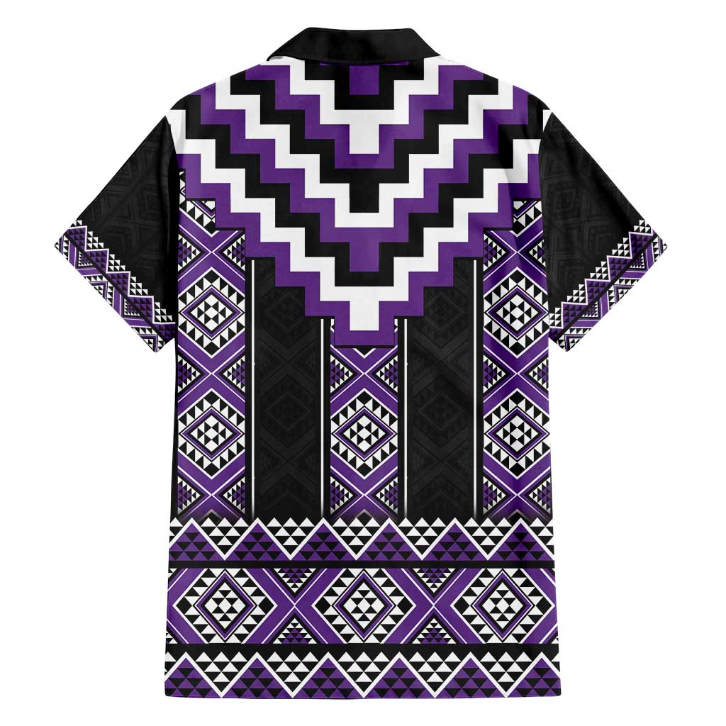 Purple Taniko Pattern Aotearoa Family Matching Long Sleeve Bodycon Dress and Hawaiian Shirt Niho Taniwha Mix Poutama LT14