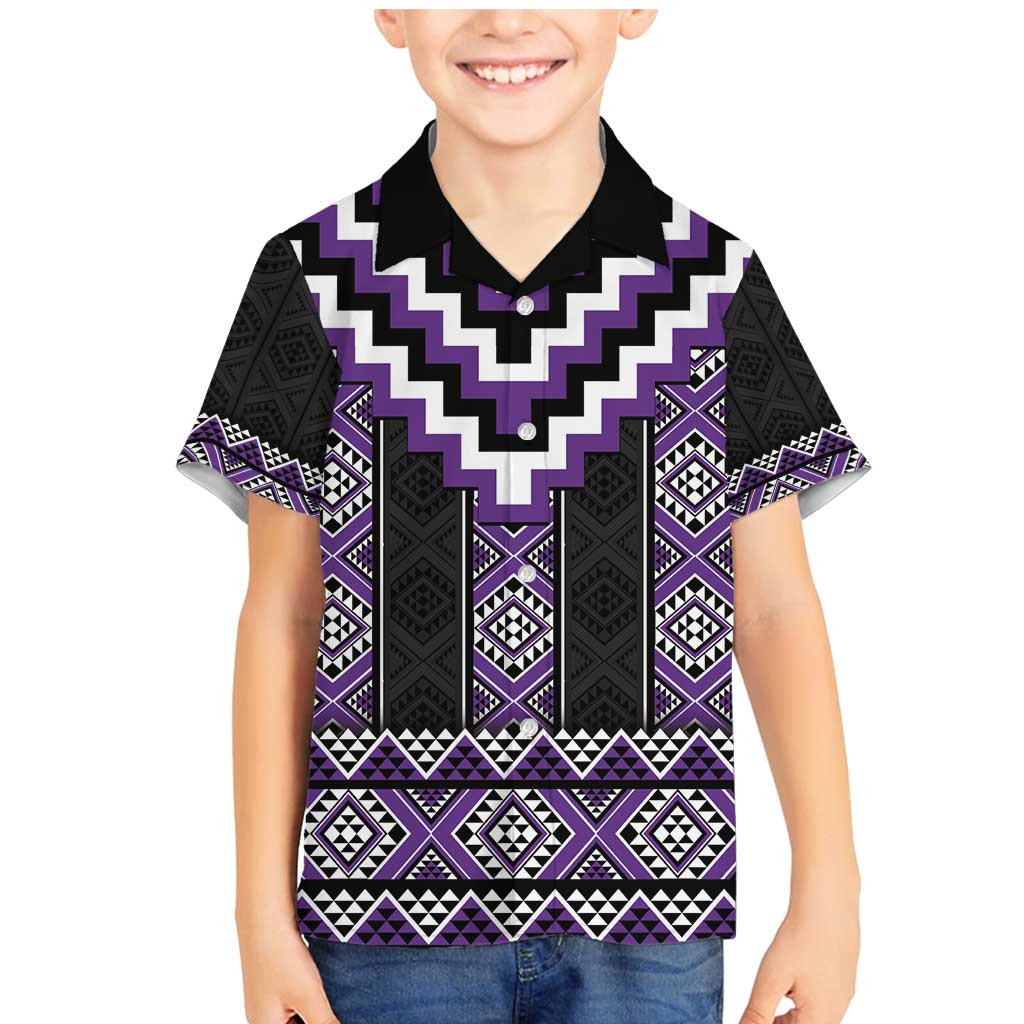 Purple Taniko Pattern Aotearoa Family Matching Mermaid Dress and Hawaiian Shirt Niho Taniwha Mix Poutama LT14