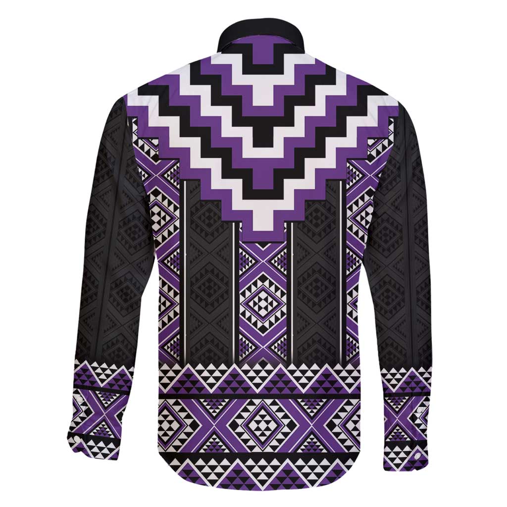 Purple Taniko Pattern Aotearoa Family Matching Puletasi and Hawaiian Shirt Niho Taniwha Mix Poutama LT14