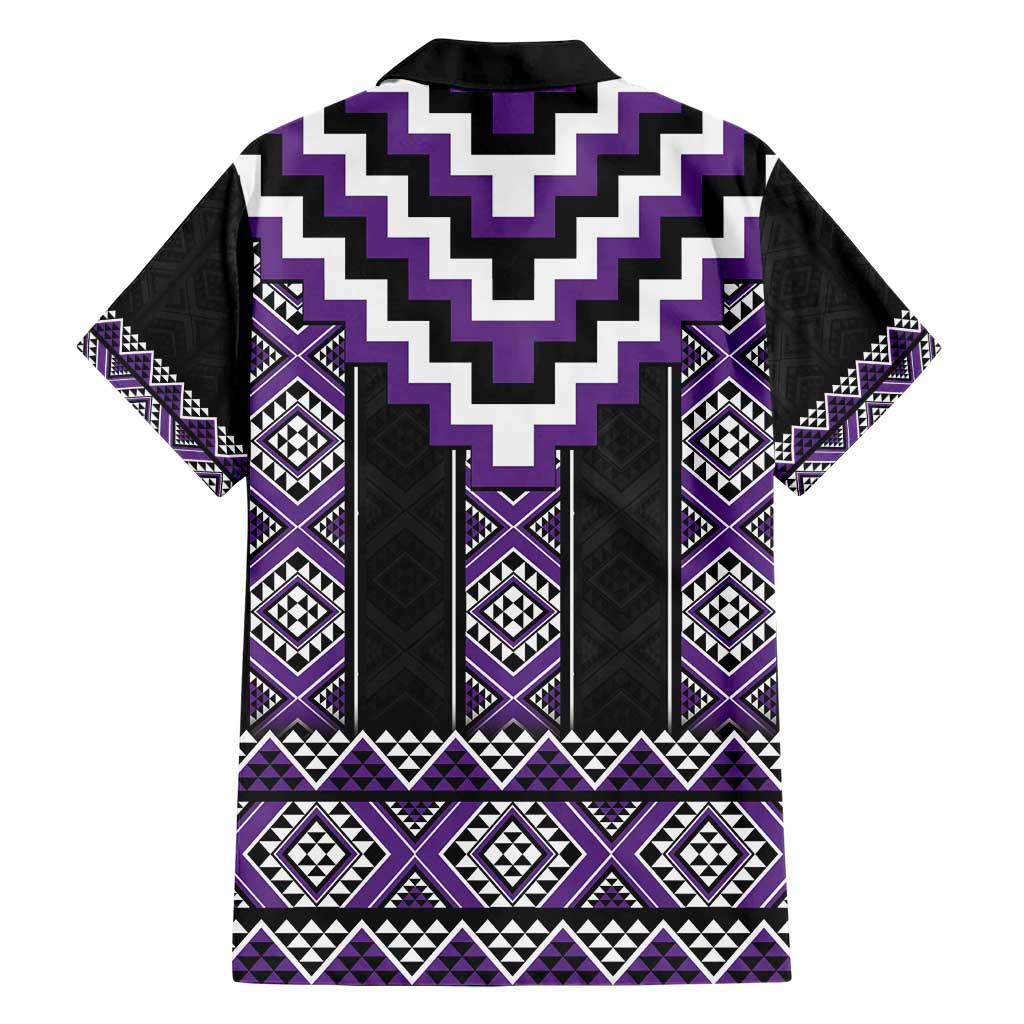 Purple Taniko Pattern Aotearoa Family Matching Short Sleeve Bodycon Dress and Hawaiian Shirt Niho Taniwha Mix Poutama LT14