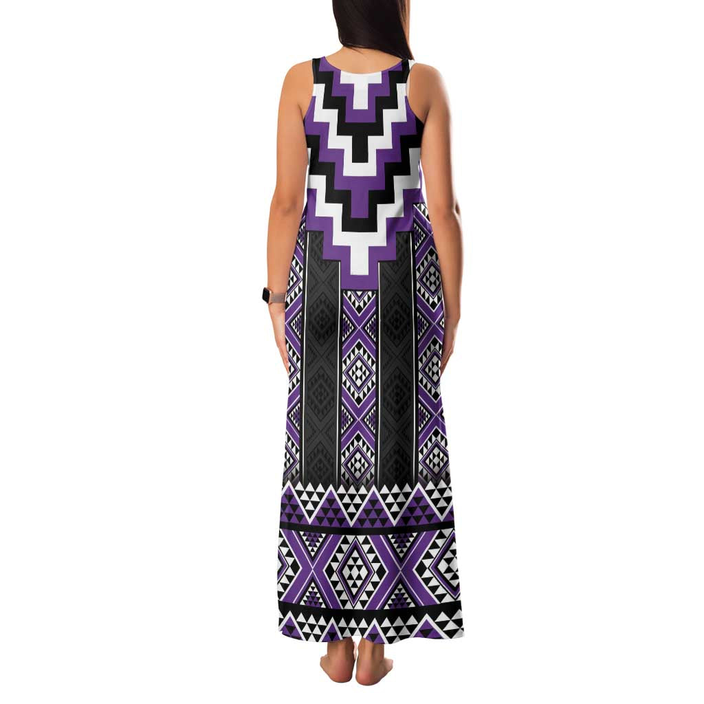 Purple Taniko Pattern Aotearoa Family Matching Tank Maxi Dress and Hawaiian Shirt Niho Taniwha Mix Poutama LT14