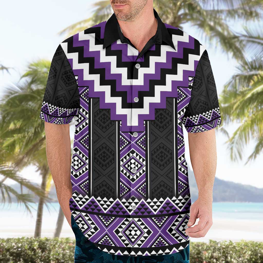 Purple Taniko Pattern Aotearoa Hawaiian Shirt Niho Taniwha Mix Poutama - Vibe Hoodie Shop