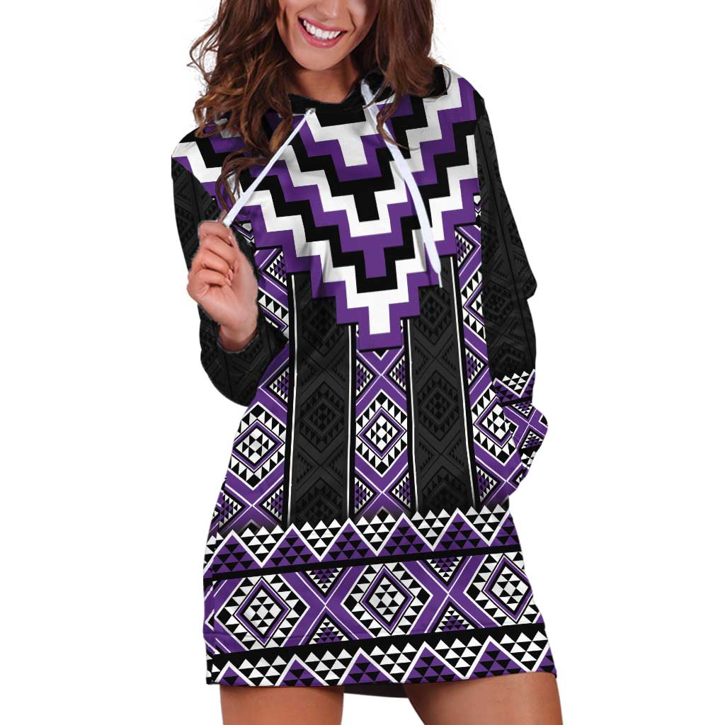 Purple Taniko Pattern Aotearoa Hoodie Dress Niho Taniwha Mix Poutama - Vibe Hoodie Shop