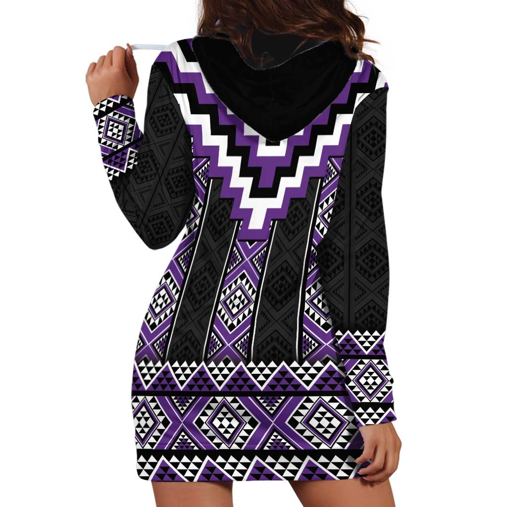 Purple Taniko Pattern Aotearoa Hoodie Dress Niho Taniwha Mix Poutama - Vibe Hoodie Shop