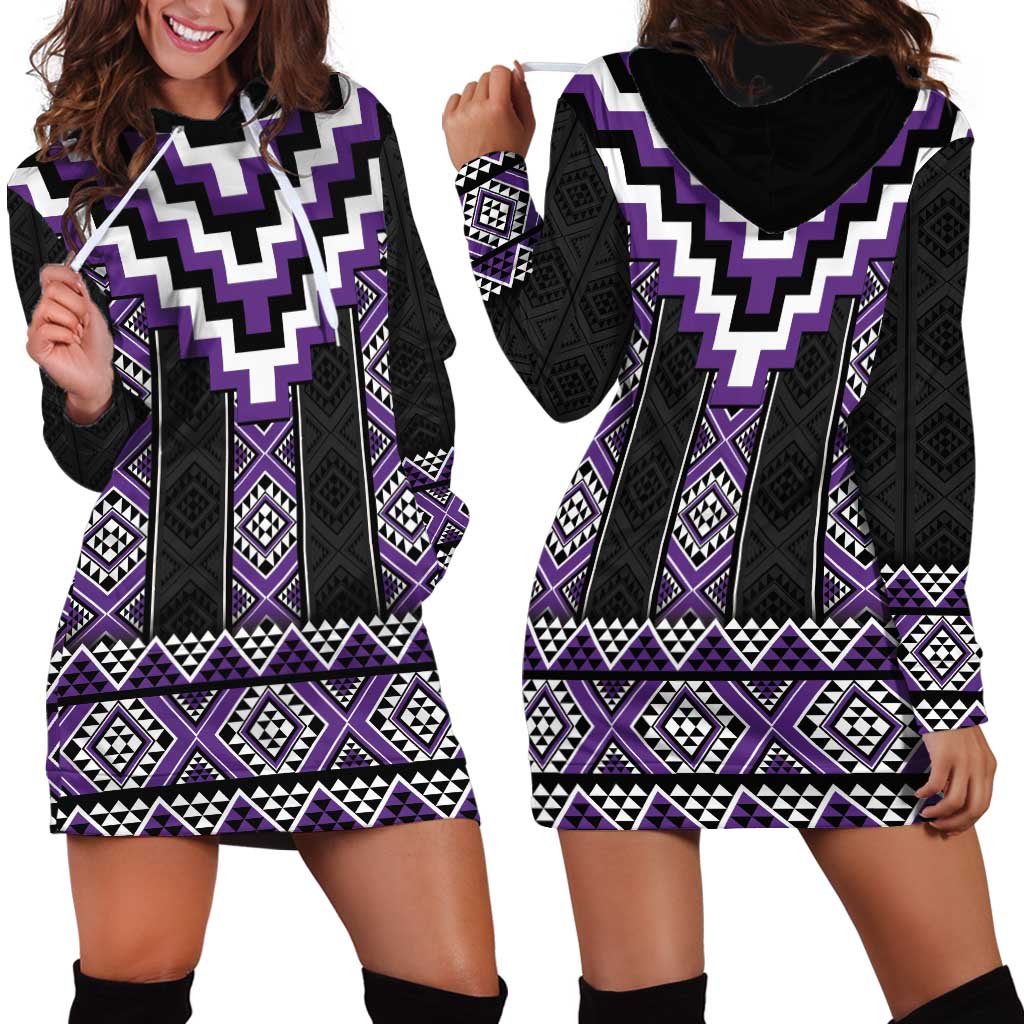 Purple Taniko Pattern Aotearoa Hoodie Dress Niho Taniwha Mix Poutama - Vibe Hoodie Shop