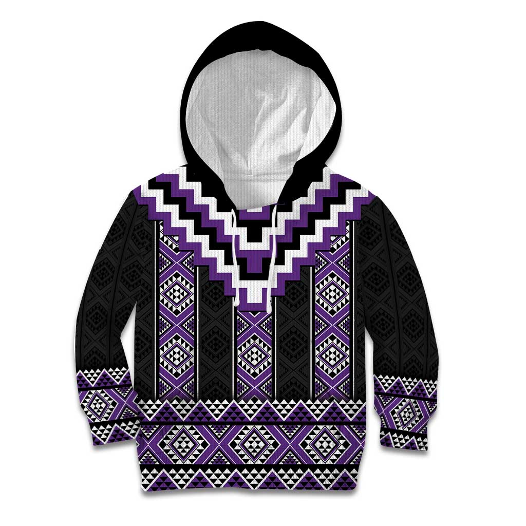 Purple Taniko Pattern Aotearoa Kid Hoodie Niho Taniwha Mix Poutama - Vibe Hoodie Shop