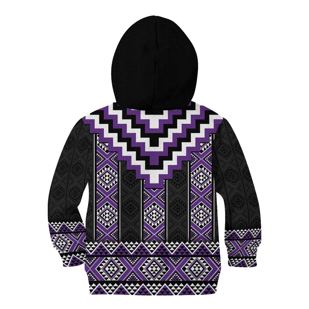 Purple Taniko Pattern Aotearoa Kid Hoodie Niho Taniwha Mix Poutama - Vibe Hoodie Shop