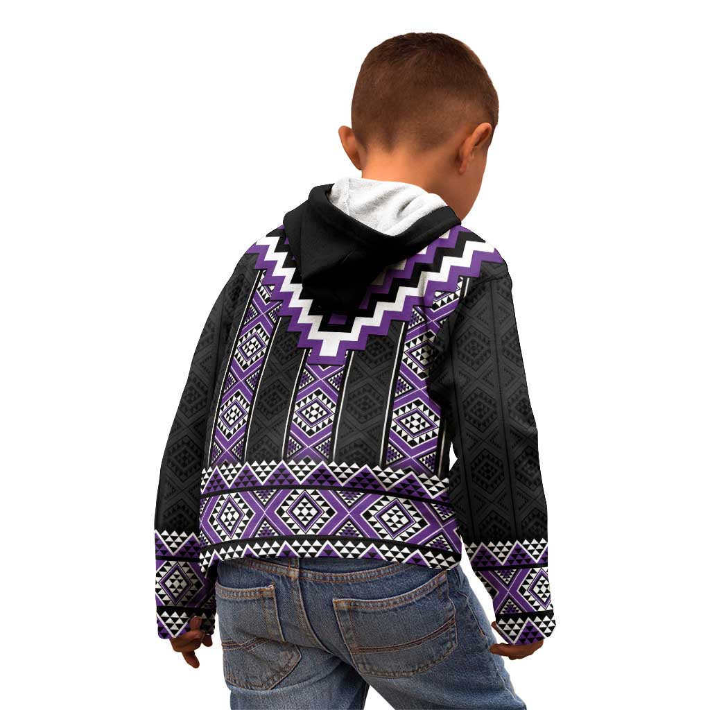 Purple Taniko Pattern Aotearoa Kid Hoodie Niho Taniwha Mix Poutama - Vibe Hoodie Shop