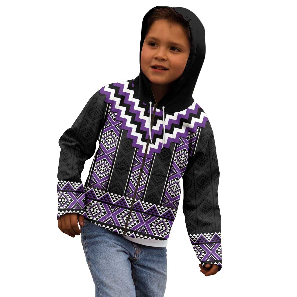 Purple Taniko Pattern Aotearoa Kid Hoodie Niho Taniwha Mix Poutama - Vibe Hoodie Shop