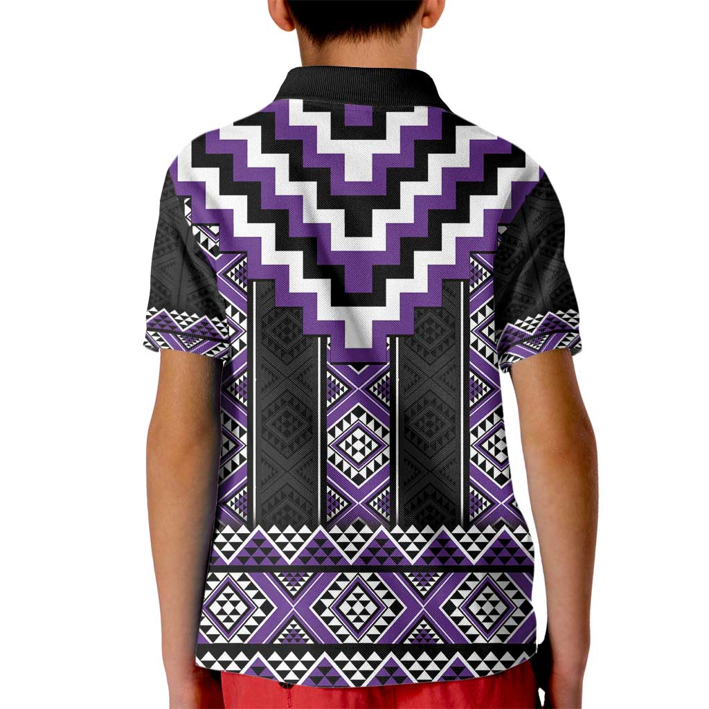 Purple Taniko Pattern Aotearoa Kid Polo Shirt Niho Taniwha Mix Poutama - Vibe Hoodie Shop