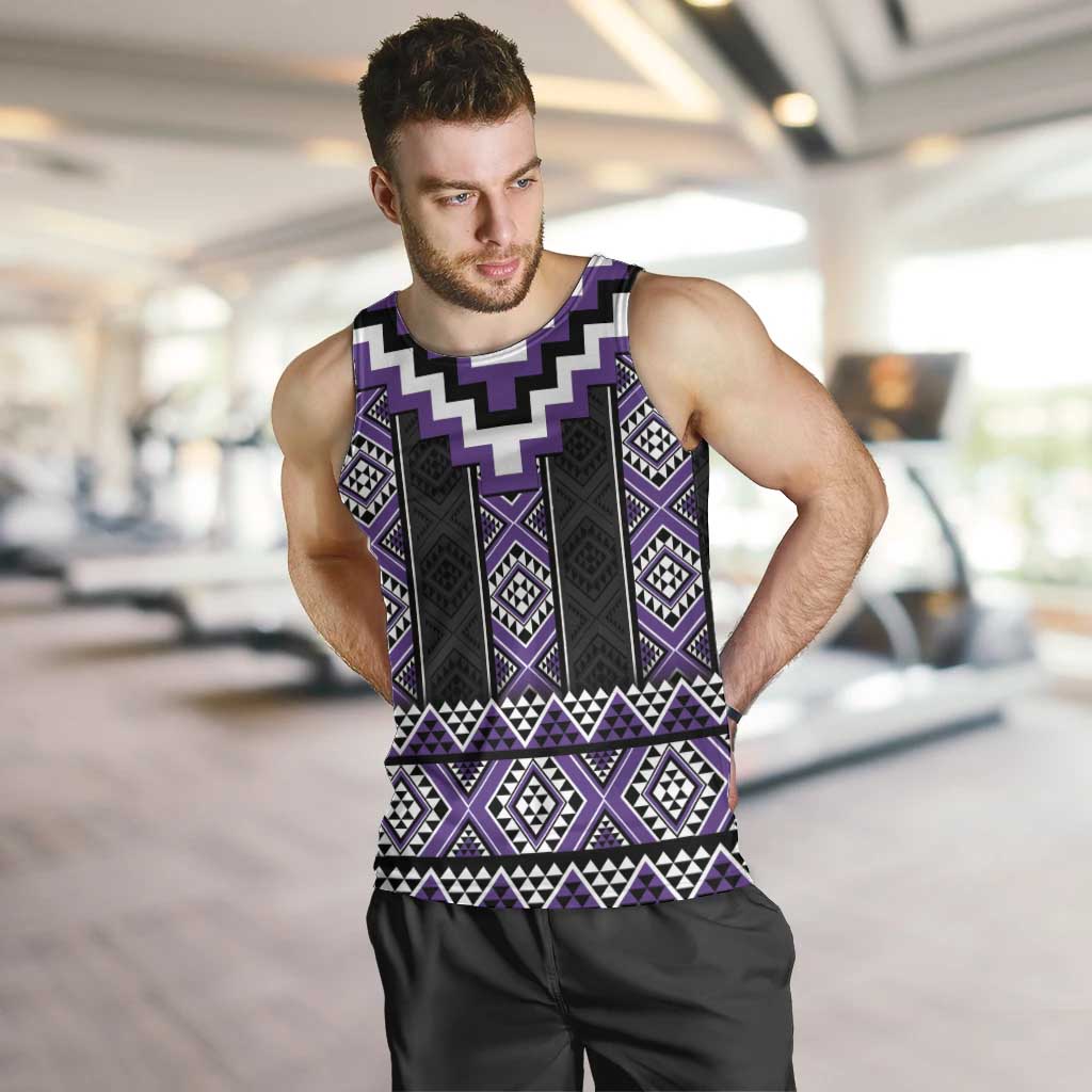 Purple Taniko Pattern Aotearoa Men Tank Top Niho Taniwha Mix Poutama - Vibe Hoodie Shop