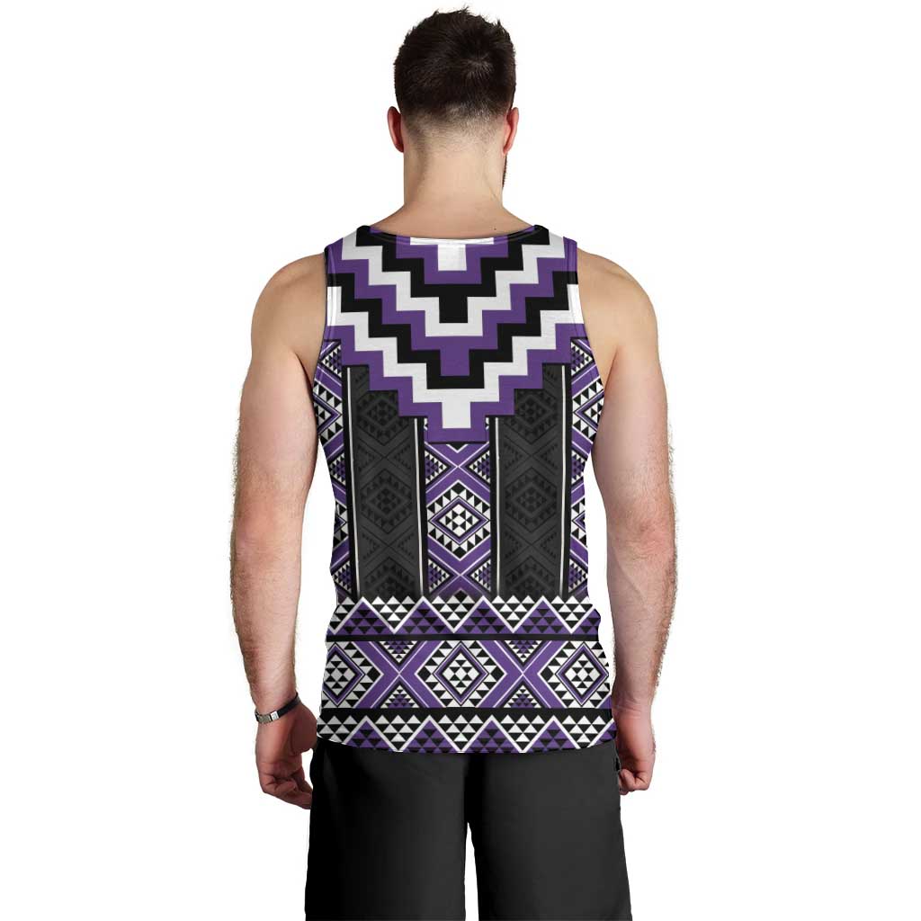 Purple Taniko Pattern Aotearoa Men Tank Top Niho Taniwha Mix Poutama - Vibe Hoodie Shop