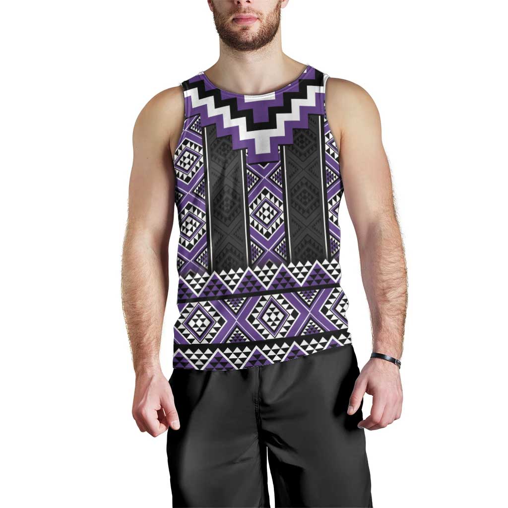 Purple Taniko Pattern Aotearoa Men Tank Top Niho Taniwha Mix Poutama - Vibe Hoodie Shop