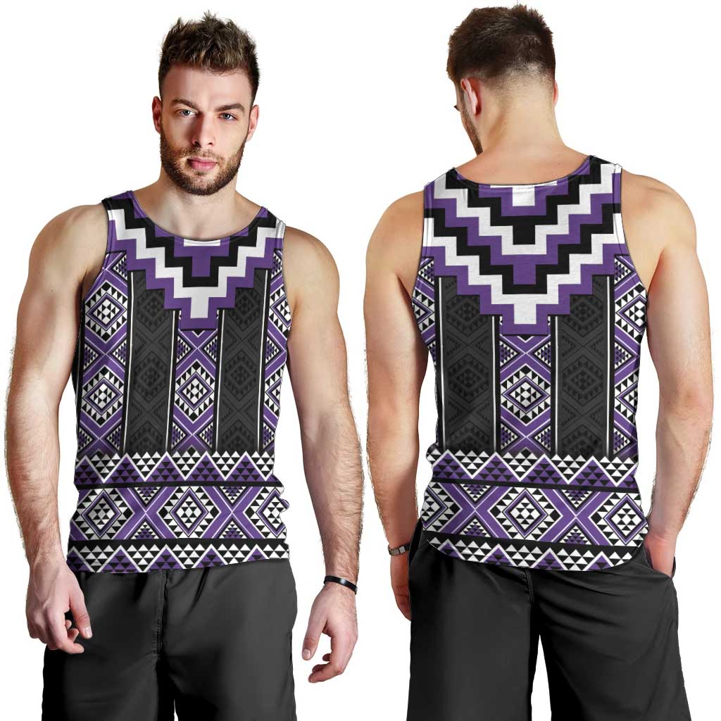 Purple Taniko Pattern Aotearoa Men Tank Top Niho Taniwha Mix Poutama - Vibe Hoodie Shop