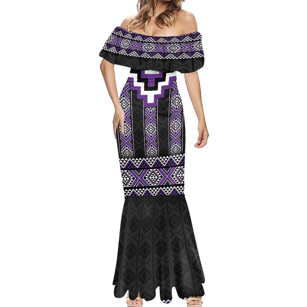 Purple Taniko Pattern Aotearoa Mermaid Dress Niho Taniwha Mix Poutama LT14