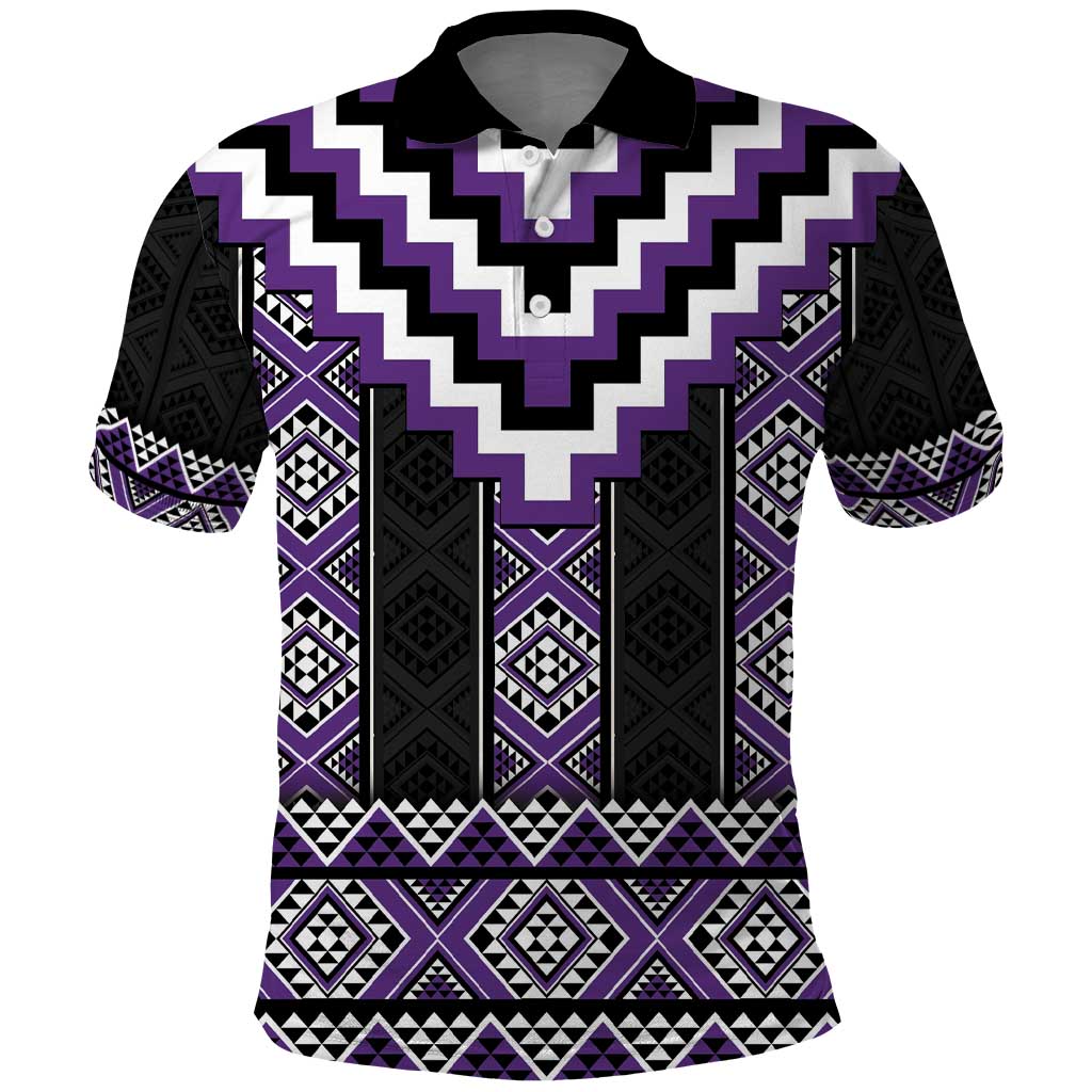 Purple Taniko Pattern Aotearoa Polo Shirt Niho Taniwha Mix Poutama - Vibe Hoodie Shop