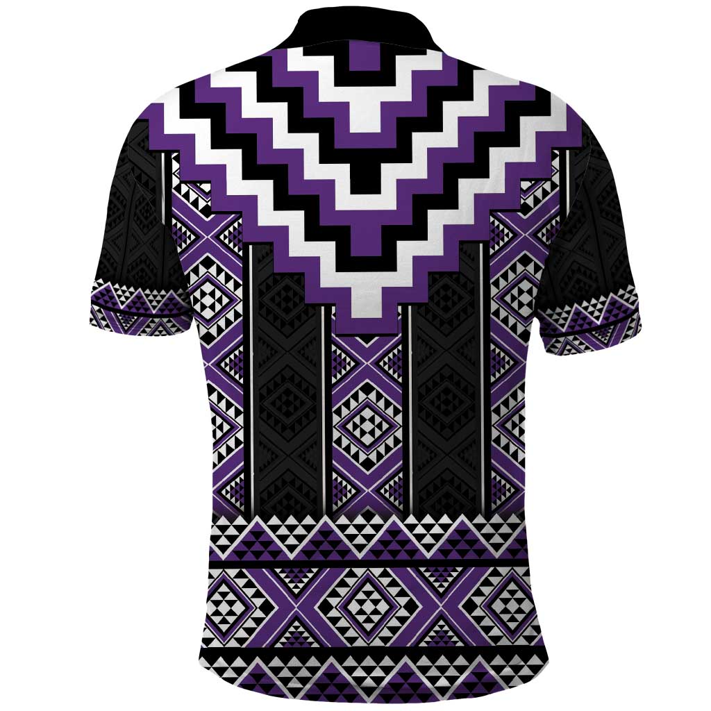 Purple Taniko Pattern Aotearoa Polo Shirt Niho Taniwha Mix Poutama - Vibe Hoodie Shop