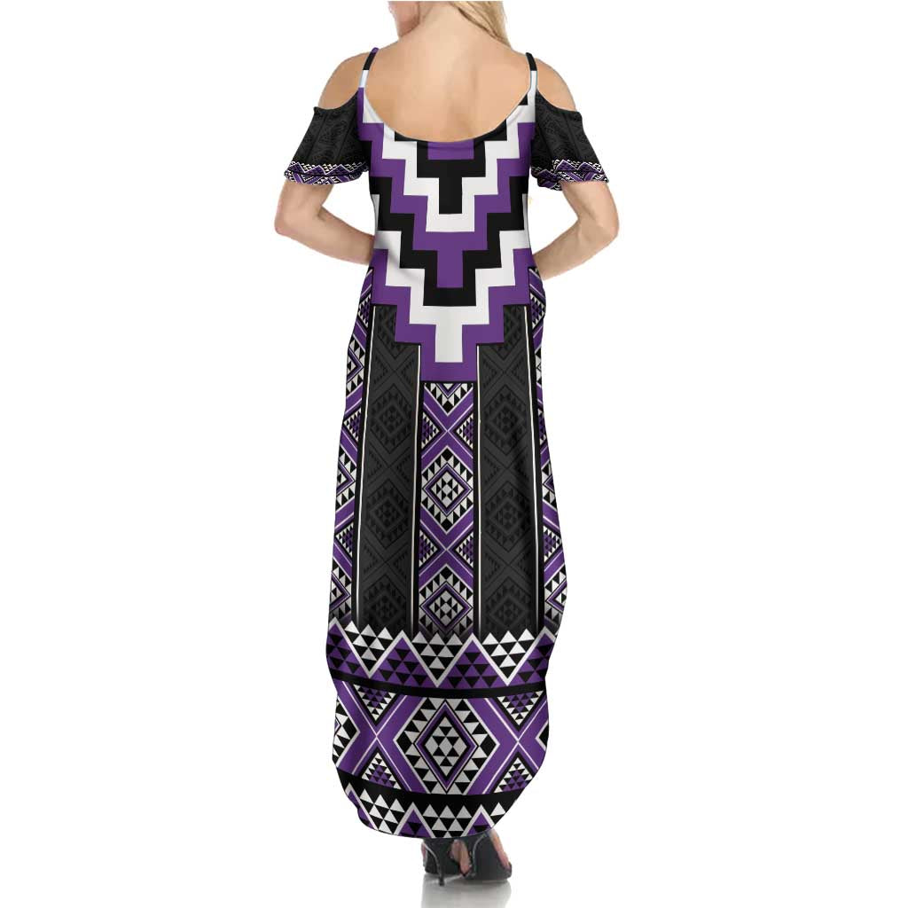 Purple Taniko Pattern Aotearoa Summer Maxi Dress Niho Taniwha Mix Poutama LT14