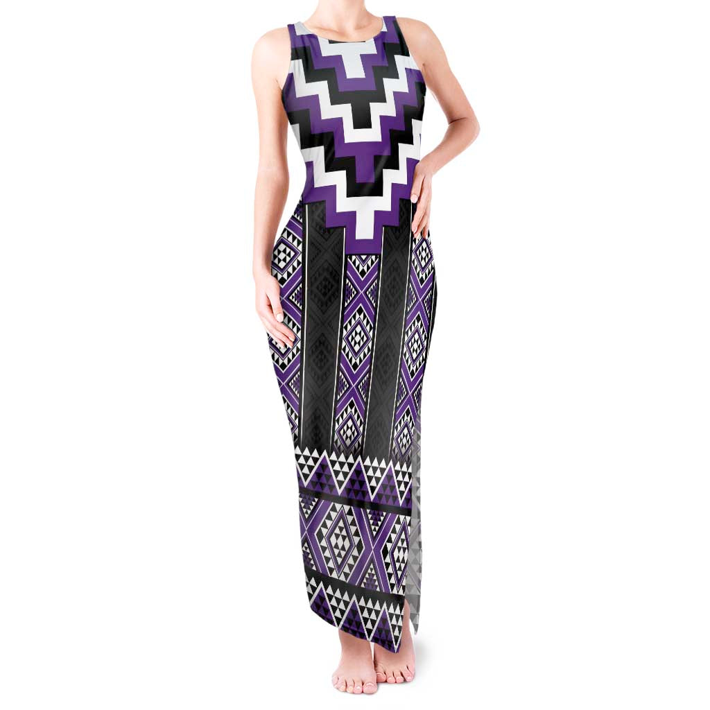 Purple Taniko Pattern Aotearoa Tank Maxi Dress Niho Taniwha Mix Poutama LT14