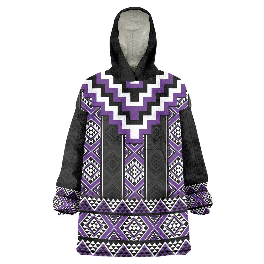 Purple Taniko Pattern Aotearoa Wearable Blanket Hoodie Niho Taniwha Mix Poutama - Vibe Hoodie Shop