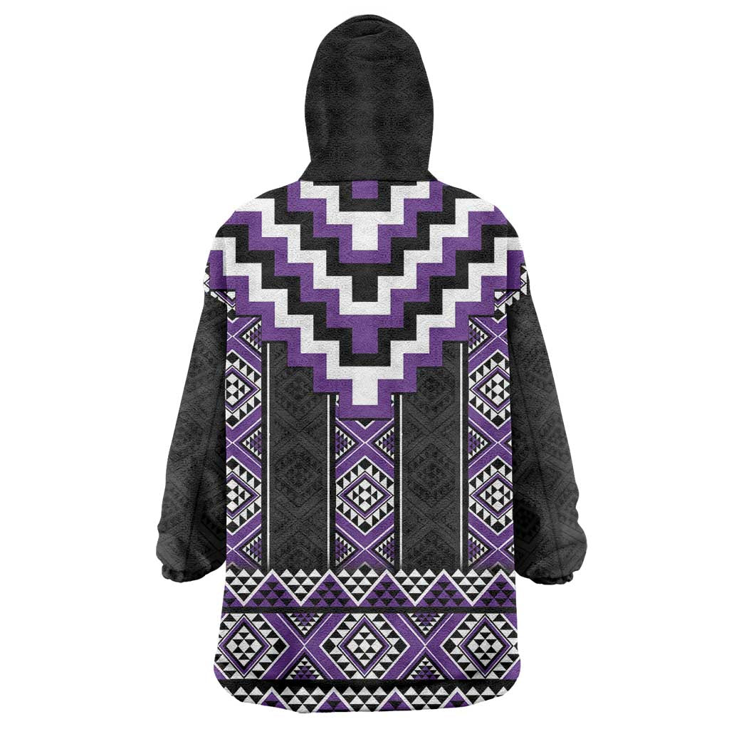 Purple Taniko Pattern Aotearoa Wearable Blanket Hoodie Niho Taniwha Mix Poutama - Vibe Hoodie Shop