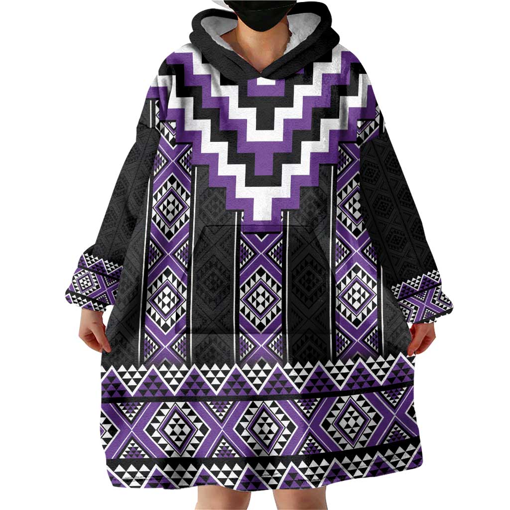 Purple Taniko Pattern Aotearoa Wearable Blanket Hoodie Niho Taniwha Mix Poutama - Vibe Hoodie Shop