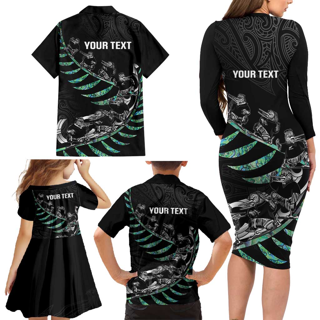 Custom New Zealand Silver Fern Rugby Family Matching Long Sleeve Bodycon Dress and Hawaiian Shirt Aotearoa Kiwi Maori Pattern