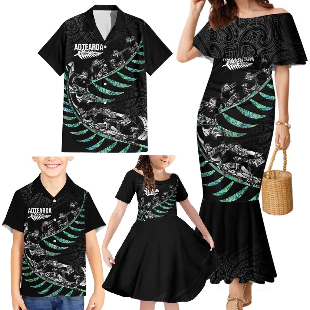 Custom New Zealand Silver Fern Rugby Family Matching Mermaid Dress and Hawaiian Shirt Aotearoa Kiwi Maori Pattern