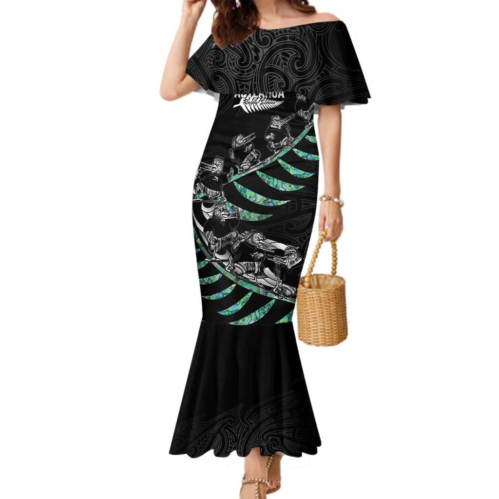 Custom New Zealand Silver Fern Rugby Family Matching Mermaid Dress and Hawaiian Shirt Aotearoa Kiwi Maori Pattern